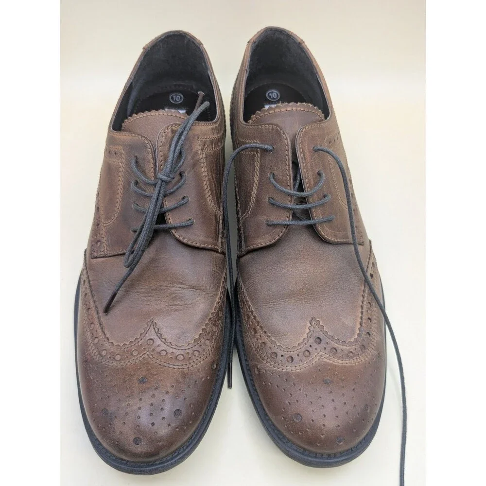 Steve Madden Men’s 10 Brown Leather Wingtip Oxfords Brogue Dress Shoes Lace Up